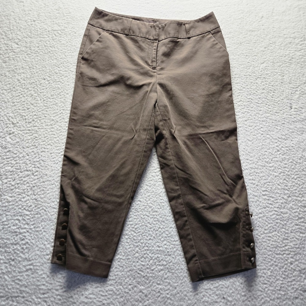 Dana Buchman Capri Pants Womens 14 Brown Twill Stretch Button Hem Pockets Casual